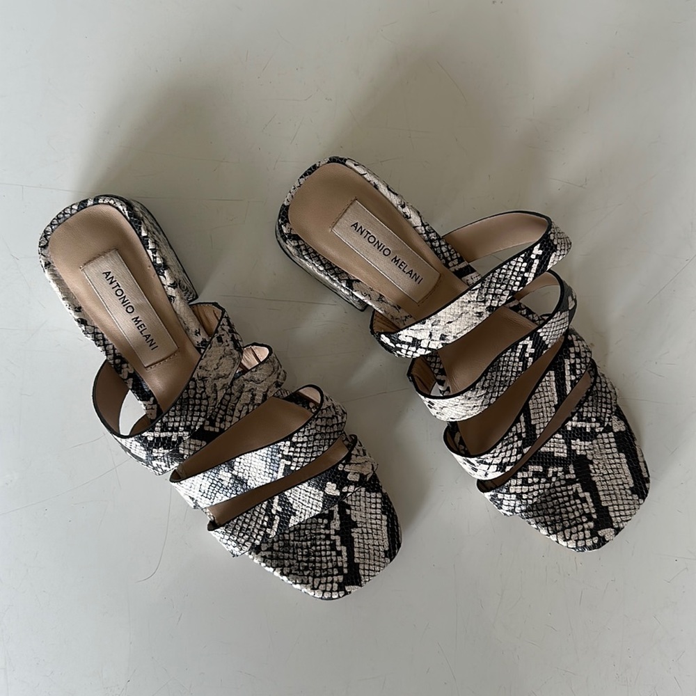Antonio Melani snake print leather sandals. So cute and in great condition!